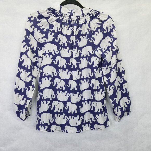 Lilly Pulitzer Elsa Blue White Elephant Print 100% Silk Pullover Blouse XS - Picture 6 of 11